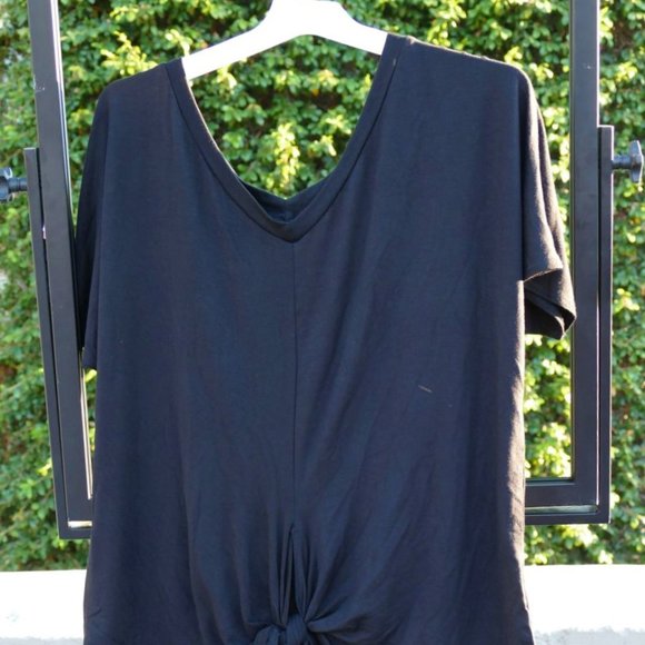 Isaac Liev BLACK Short Sleeve Front-Tie Knot Top M - Picture 10 of 13